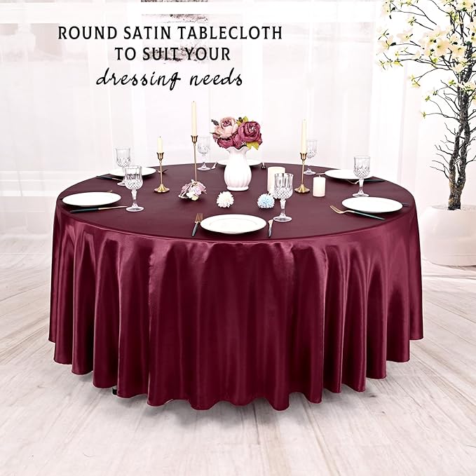 10 Packs Satin Tablecloth 120 Inch Burgundy Round Table Cloth Silk Tablecloth - Image 6