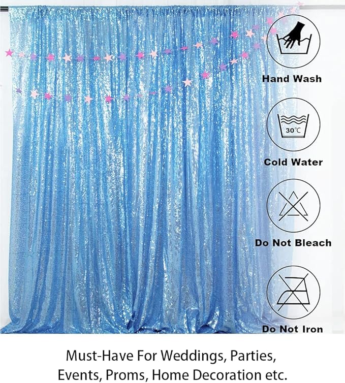 ShiDianYi Sequin Backdrop Baby Blue Sequin Photo Backdrop 4FT X 6FT Wedding - Image 5