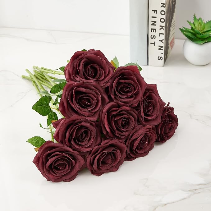 Artificial Rose 10pcs Open Flower Bouquet Faux Rose Stems - Image 5