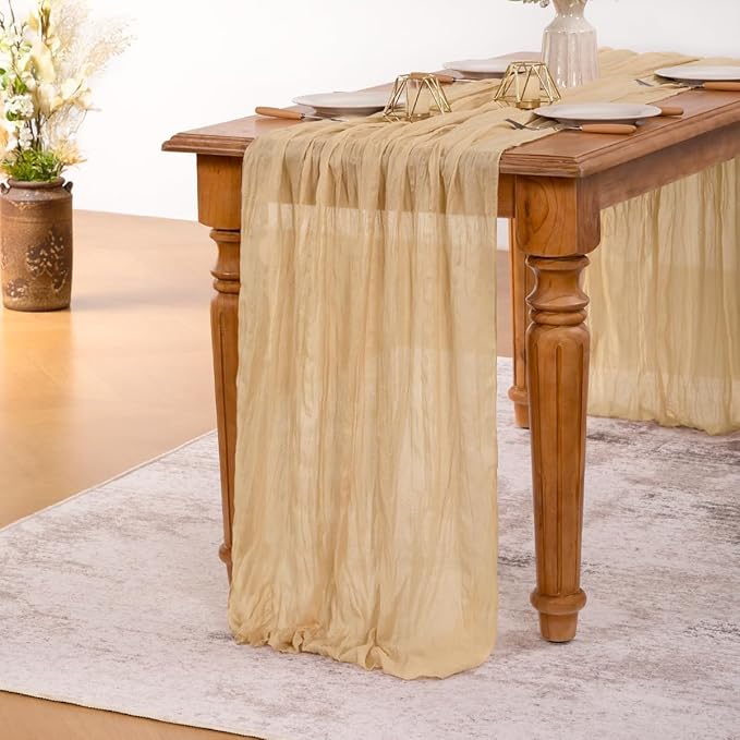 MLMW 4 Pack Champagne Gold Table Runner Cheesecloth Boho Gauze Rustic Cheese - Image 4