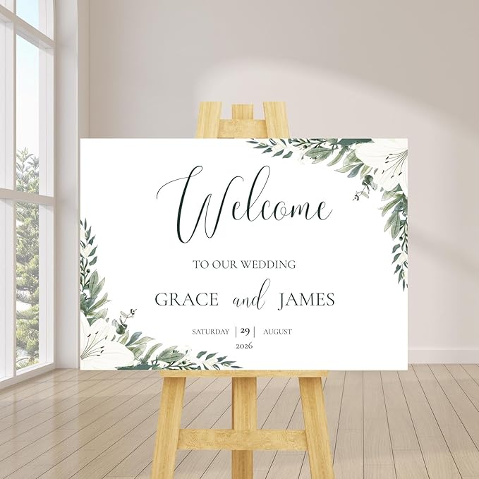 Welcome Wedding Signs, Elegant Greenery Eucalyptus Wedding Sign Decorations by CENOVACY