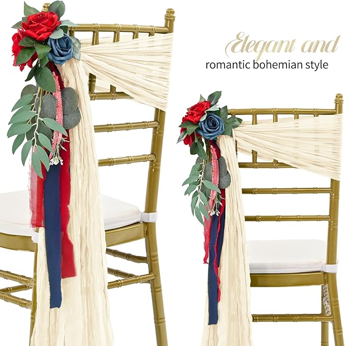 50 PCS Cheesecloth Chair Sashes Bows Wedding Aisle Decorations Chair Ribbon - Image 3