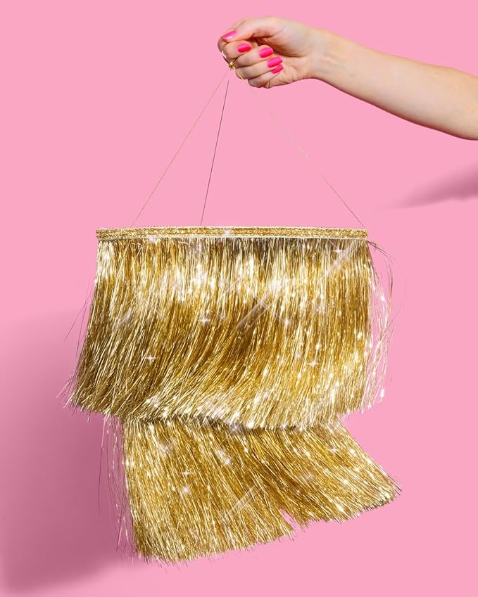 xo, Fetti Gold Fringe Tinsel Chandelier | 16" | Bachelorette Party Decorations - Image 7