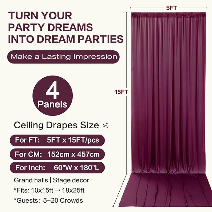 PartyVillage 20ft×15ft Burgundy Backdrop Curtain - Image 6