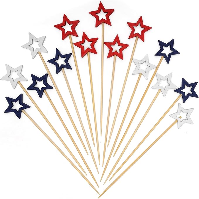 Minisland Mixed Red Blue White Star Cocktail Picks, 5.5 Inch Long Bamboo Fancy by Minisland