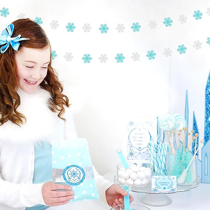 Snowflake-Snow Teal-Silver Christmas Party-Decoration Garland - 52ft Turquoise - Image 4