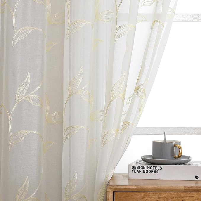 VISIONTEX Sheer Curtains 108 inch Length 2 Panels Set, Rod Pocket Embroidered - Image 7