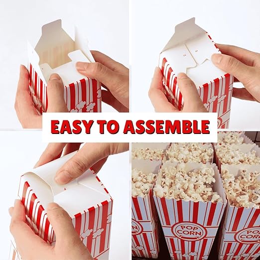 ZEEGO0 100-Pack Popcorn Boxes, Sturdy and Durable Popcorn Bucket, 7.75in Tall - Image 4