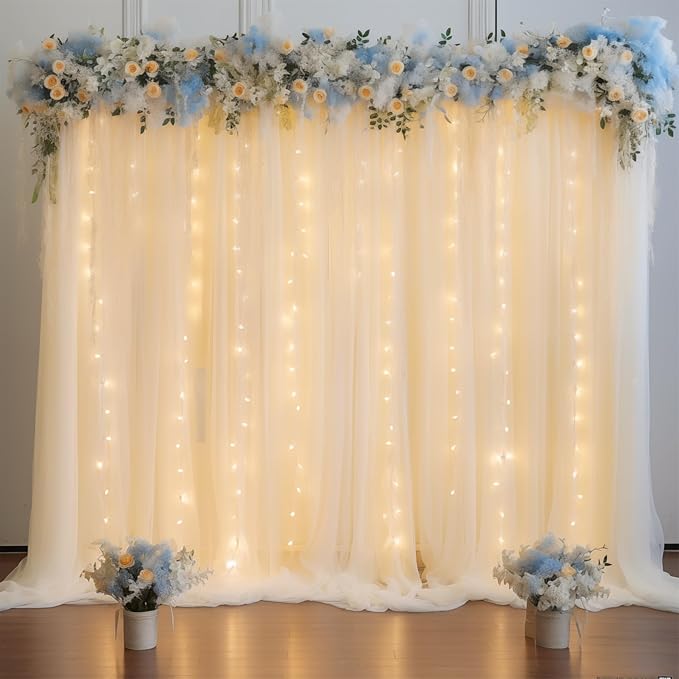 10ft x 7ft Beige Chiffon Backdrop Curtain by WishCare