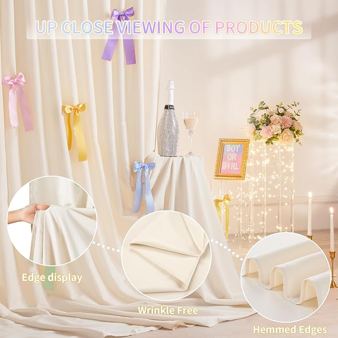 Ivory Backdrop Curtain: 5.8×8ft Backdrop Solid Color Wrinkle Resistant - Image 3