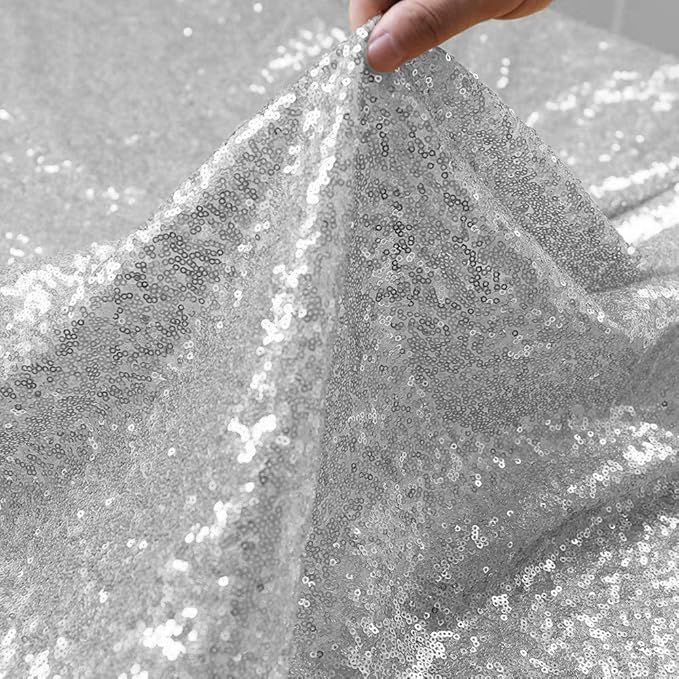 JYFLZQ Silver Sequin Backdrop Curtains 4ft x 8ft 2 Panel Glitter Photo Booth - Image 5