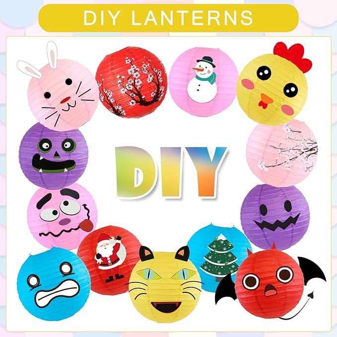 12Pcs Round Paper Lanterns Assorted Sizes - Image 4