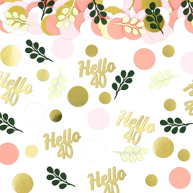 300PC 40TH Birthday Confetti for Table Pink and Sage Green Happy 40TH Birthday by Vofrise