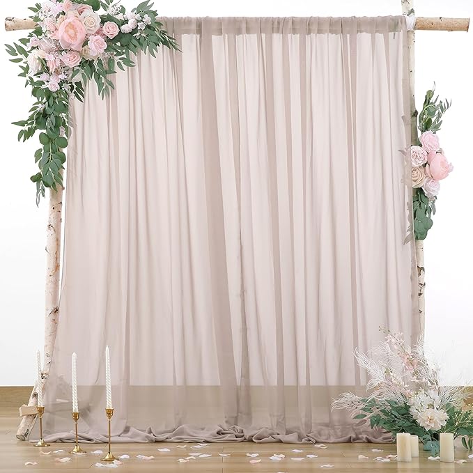 PARTISKY 10ftx7ft Taupe Chiffon Backdrop Curtains, Wrinkle-Free Sheer Fabric - Image 9