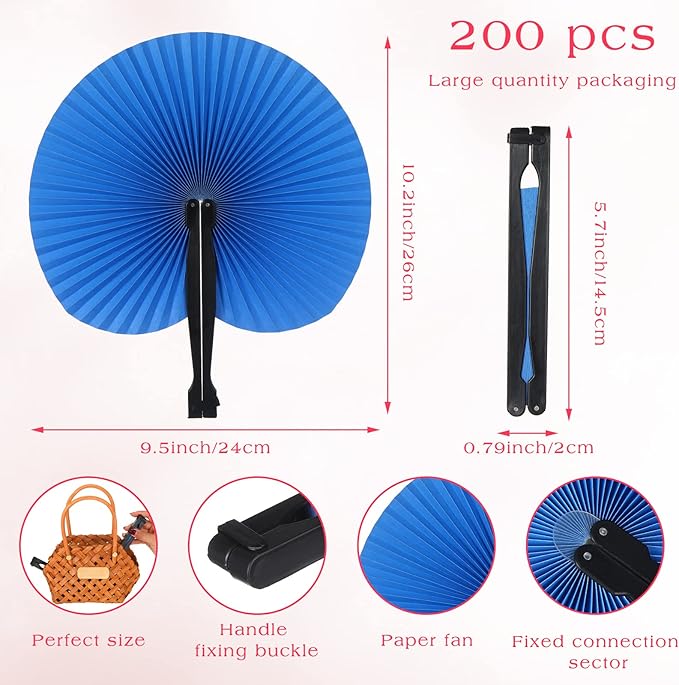 Handepo 200 Pieces Wedding Fans Folding Paper Fans Paper Fans Round Shaped - Image 3