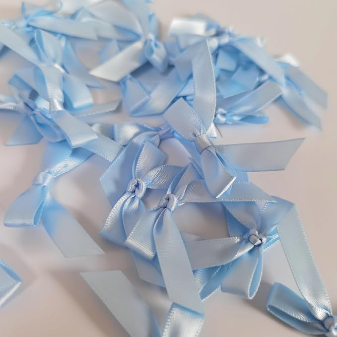 50pcs 1-1/2" Mini Light Blue Satin Ribbon Bows Without Twist Ties - Image 9