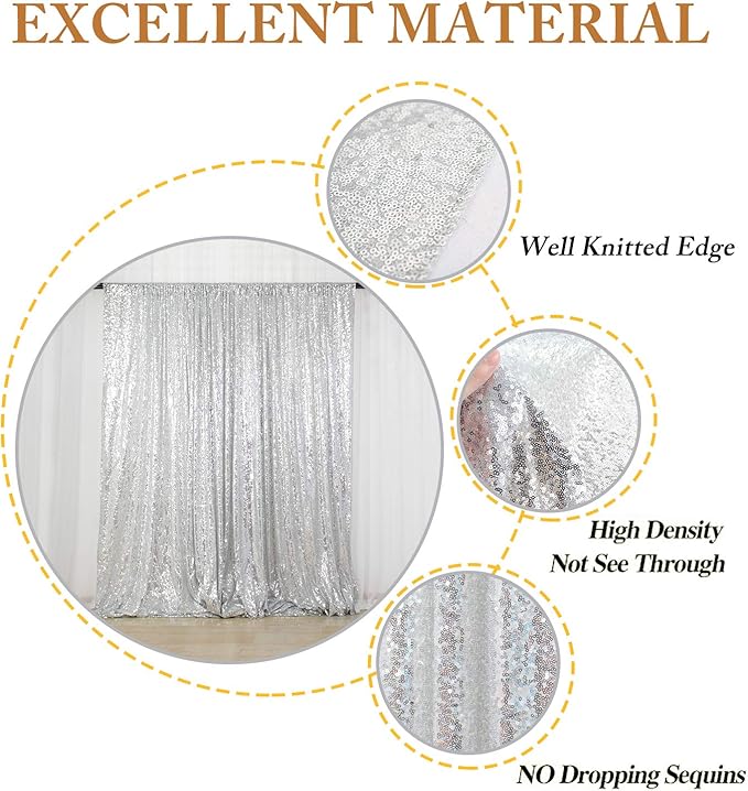 ShinyBeauty Silver Sequin Backdrop 2 Pieces, Photograph Background 7FTx7FT - Image 4