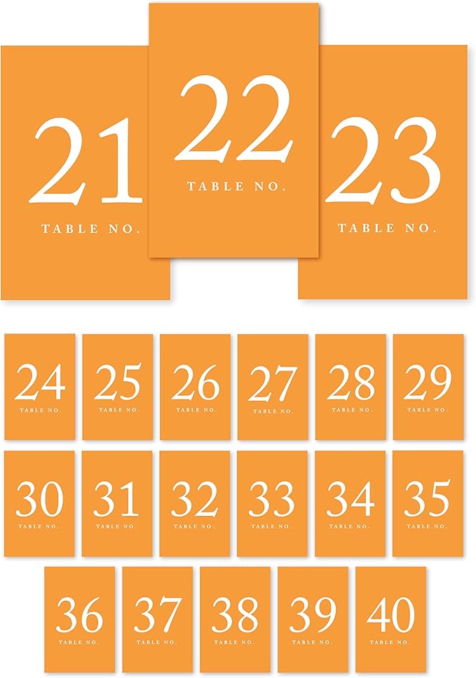 Andaz Press Orange Wedding Table Numbers 21-40, 4x6-Inches Table Number Cards by AndazPress