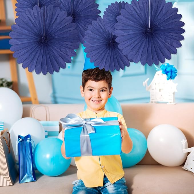 20 Pcs Blue Hanging Paper Fan, Round Paper Fans Decorations Set - Image 6