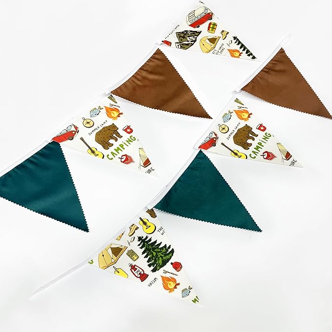 32Ft Camping Party Decorations Green Brown Camper Triangle Flag Fabric Banner - Image 6