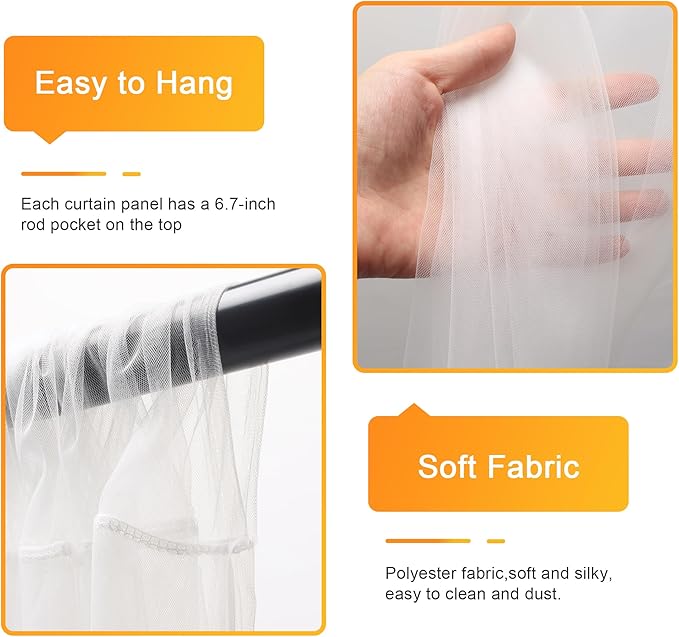Fomcet Tulle Backdrop Curtains Ivory 30FT X 8FT Tulle Curtains - Image 3