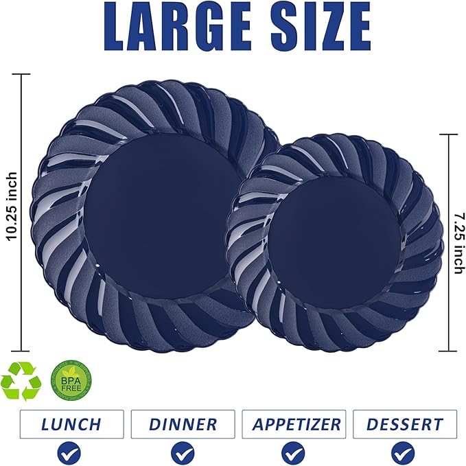 U-QE 60 Pcs Blue Plastic Plates - Image 3