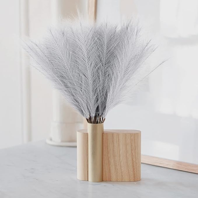 50pcs Faux Pampas Grass Grey, 21.6" Short Artificial Pompous Grass Floral Fake - Image 8