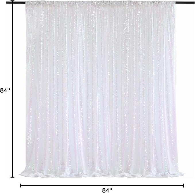 White Iridescent Sequin Backdrop 7ft x 7ft Glitter Photo Booth Black Backdrop - Image 7