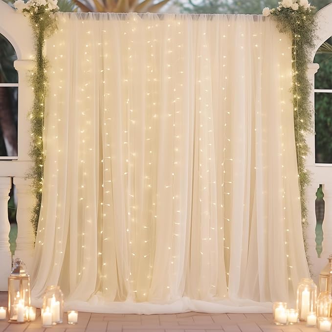 10ft x 10ft Beige Chiffon Backdrop Curtain - Image 5