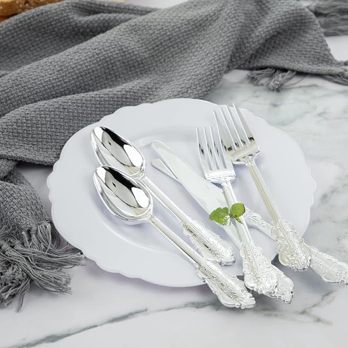 WDF 200 Pieces Silver Plastic Silverware Disposable - Image 9