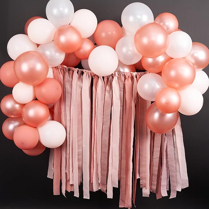 PartyWoo Rose Gold Crepe Paper Streamers 4 Rolls 328 ft Pack of Metallic Rose - Image 2