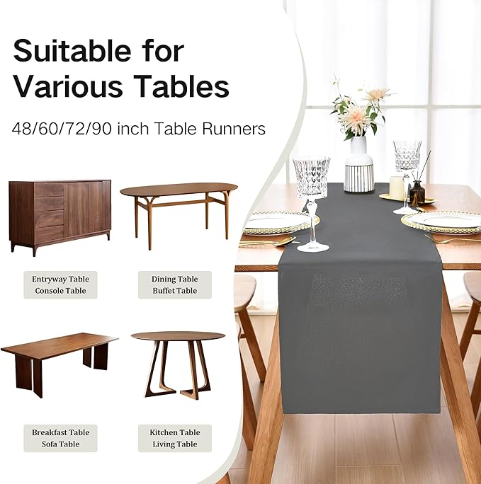 Farmhouse Grey Table Runner Dining Table Runners 72 Inches Long Coffee Table - Image 5