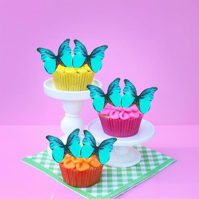 Ephlyn 48Pcs Edible Butterfly Cupcake Toppers Cute 3D Butterfly Cake Picks - Image 4