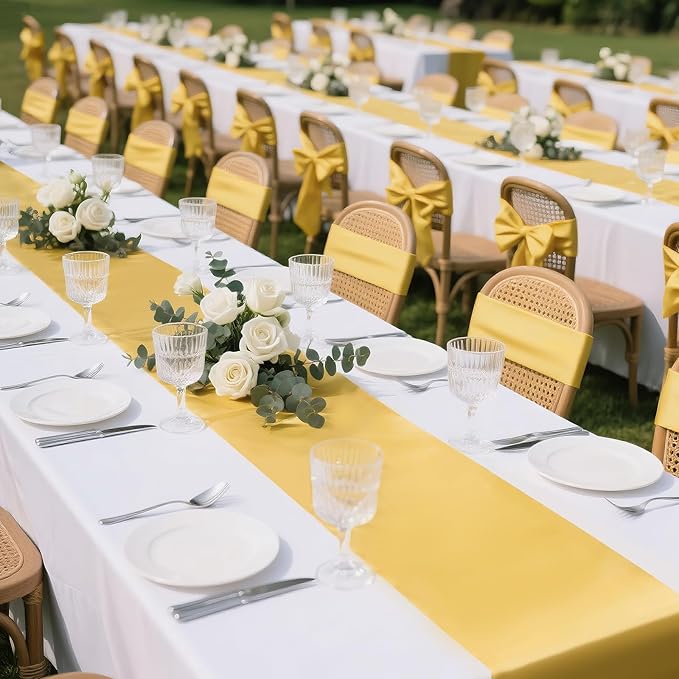 SHEJIZE 2 Pack Light Gold Satin Table Runner 12x108 Inches Long, Bright Silky - Image 4