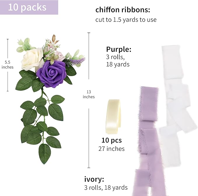 Wedding Aisle Decorations for Wedding Ceremony Set of 10 Pew Flowers for Church - Image 2