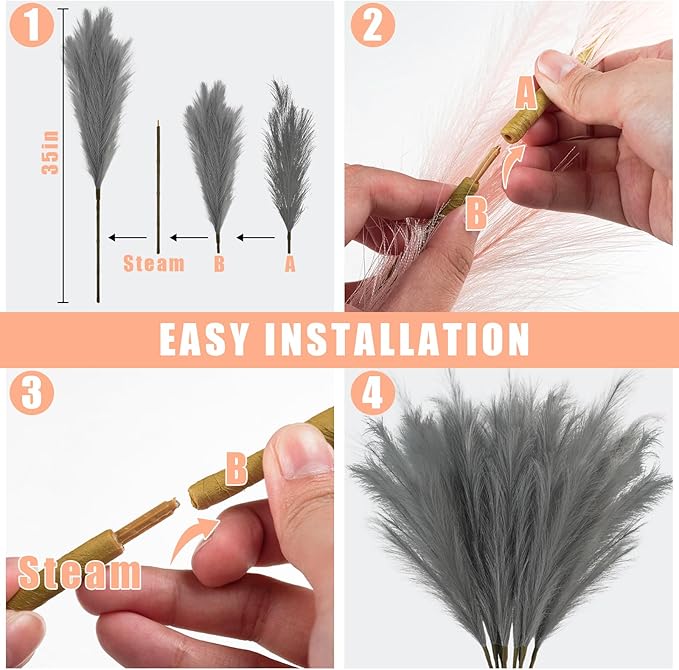 35" Faux Pampas Grass Decor Grey - Image 5