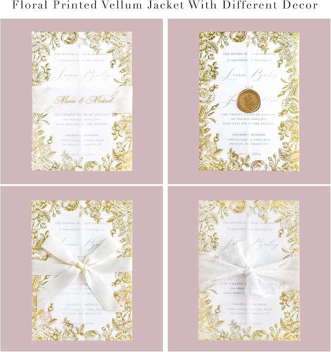 PONATIA 50 PCS Vellum Jackets for 5x7 Wedding Invitation Cards- 135gsm Floral - Image 5