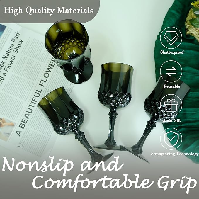 Plastic Wine Glasses，Plastic Goblets Vintage Style Cordial Drinking Glasses - Image 5