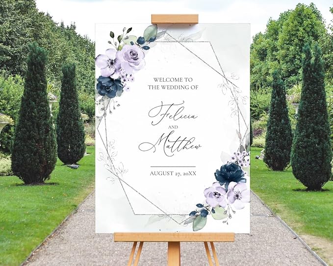 Lavender and Navy Blue Roses Wedding Welcome Sign, To The Wedding Of Signs by Custom