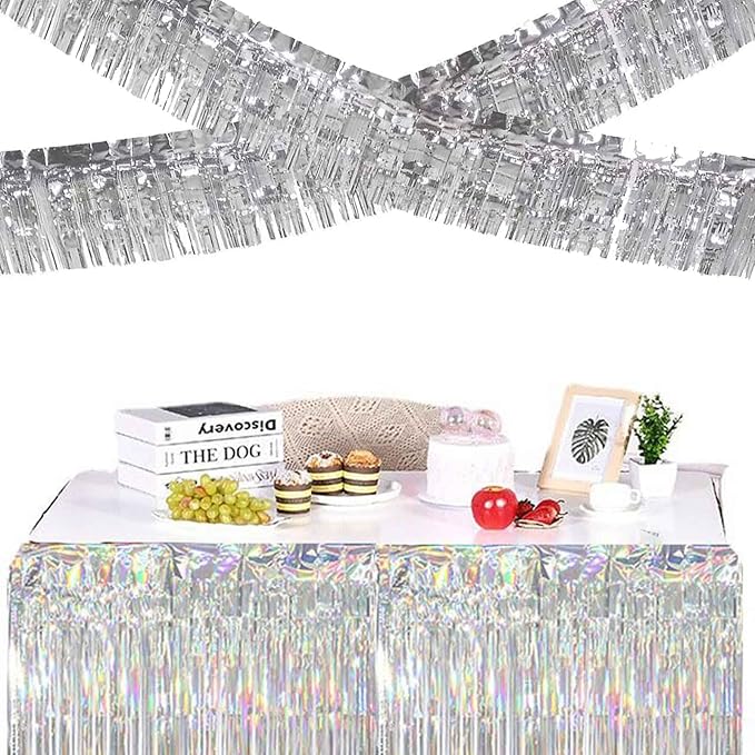 We Moment 6 Pack 10 Feet Silver Foil Fringe Garland Metallic Tinsel Banner Wall - Image 3