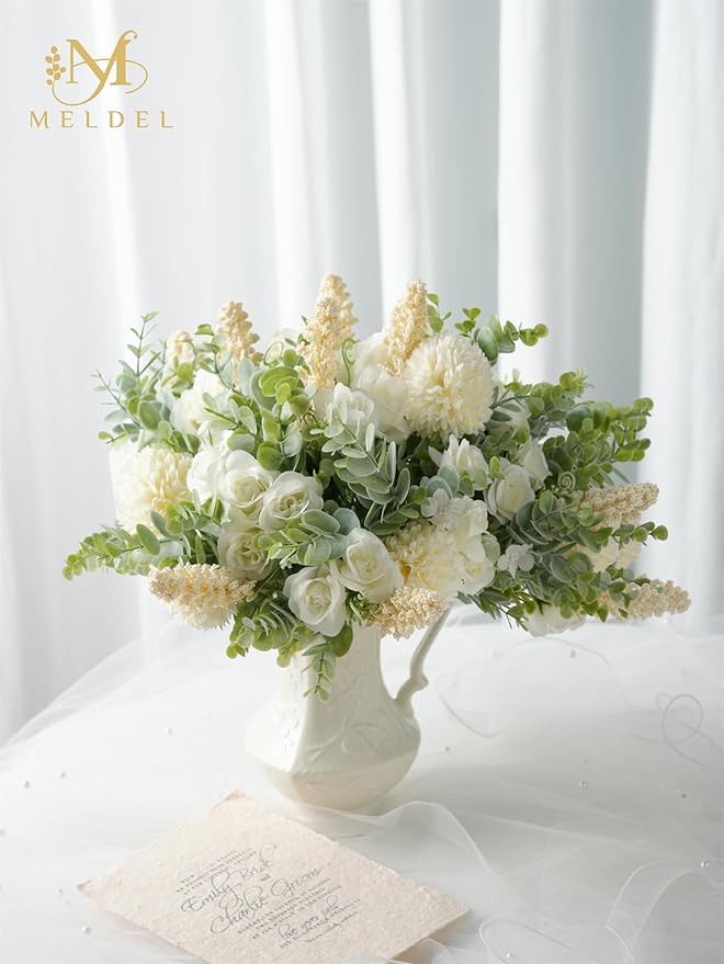 Meldel 3Pcs Rose Bouquet Artificial Fake Flowers Eucalyptus Plants Silk Flower - Image 2