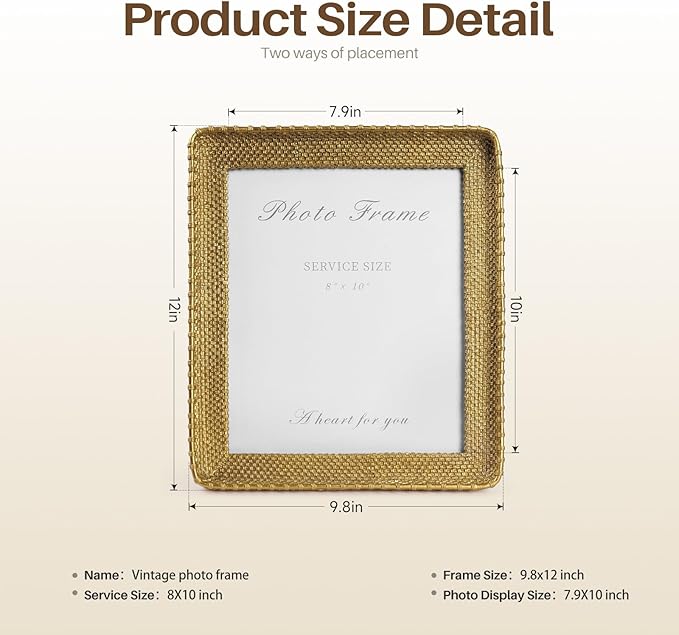 Cuspin 8x10 Picture Frame Gold, Vintage Gold Frames Rattan Textured - Image 6