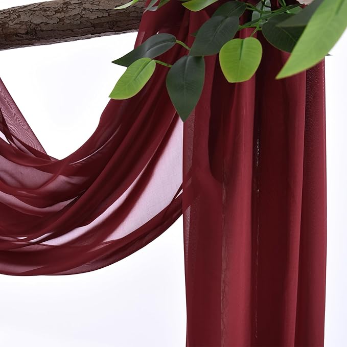 Wedding Arch Draping Fabric, 1 Panel 18FT Burgundy Sheer Backdrop Curtain - Image 3