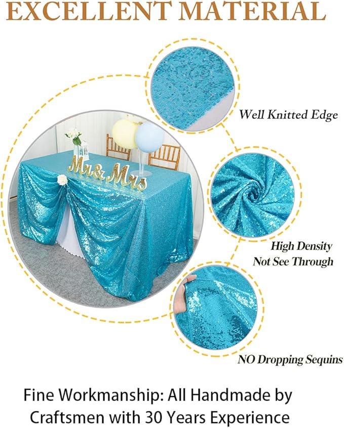 ShinyBeauty Sequin Tablecloth 72x72-Inch Turquoise Square Sequin Table Cover - Image 3
