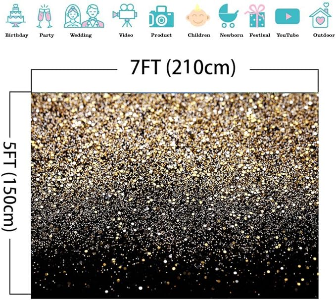 SJOLOON Black and Gold Backdrop Gold Spots Backdrop Vinyl Photography Backdrop - Image 2