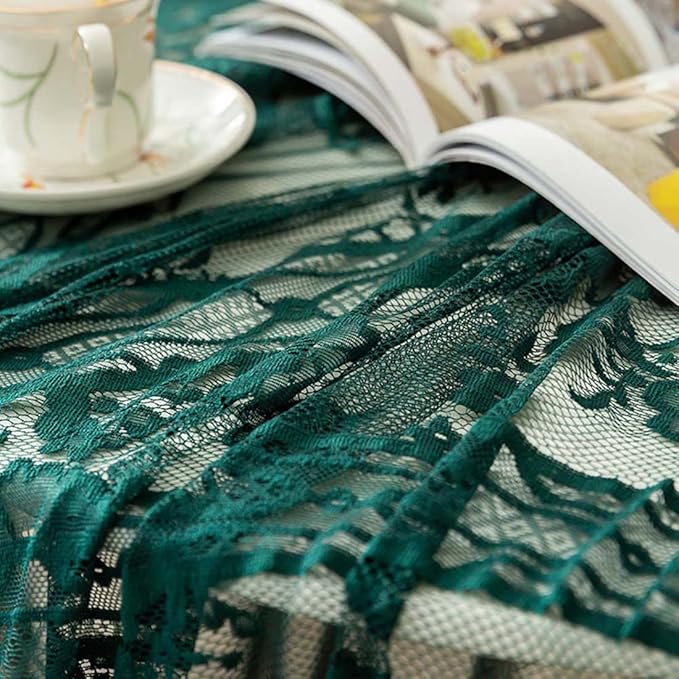 Vintage 60 inch Green Lace Tablecloth Floral Embroidered Boho Shabby Chic Small - Image 6