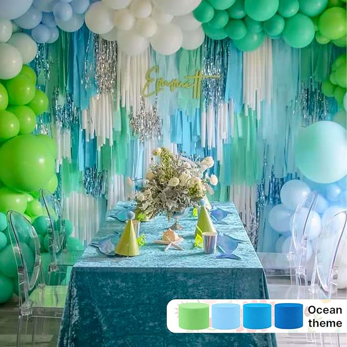 PartyWoo Blue Crepe Paper Streamers 4pcs 328ft Pack of Pearl Blue Crepe Paper - Image 2