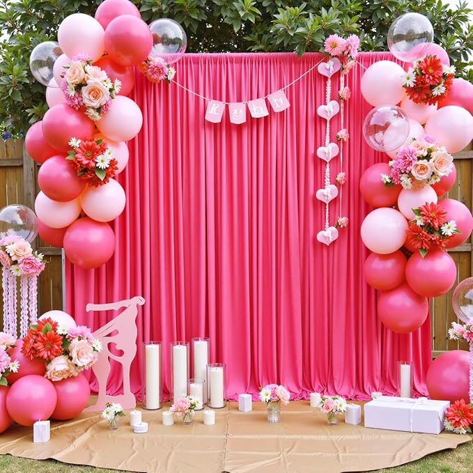 50 ft x 10 ft Wrinkle Free Fuchsia Backdrop Curtain - Image 3