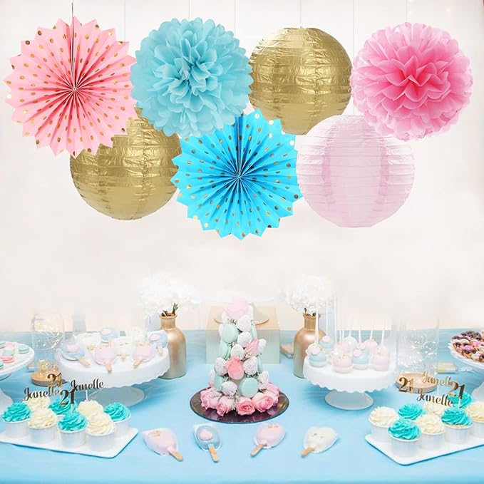 Pink Blue-Gold Party-Decorations Streamers Lanterns - Image 5