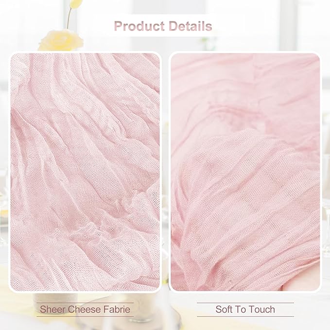 6 Pack Dusty Pink Cheesecloth Table Runner 35x120 Inch 10Ft Rustic Gauze Cheese - Image 2